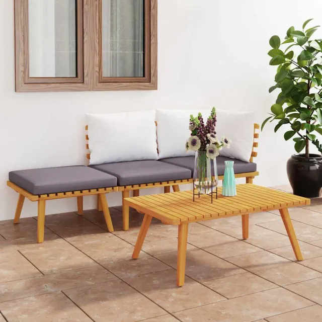 vidaXL 4-delige Loungeset met kussens massief acaciahout bruin, foto 2