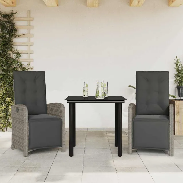 vidaXL 3-delige Bistroset met kussens poly rattan grijs, foto 2