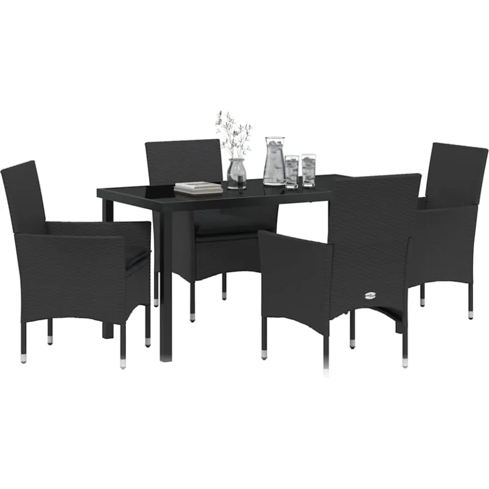 vidaXL Tuin eettafelset 5 st Zwart poly rattan, foto 2