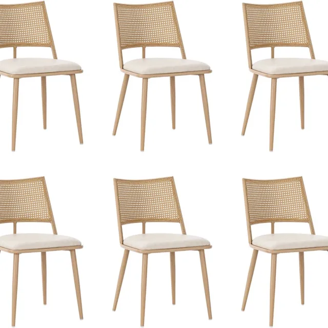 Merax PU eetkamerstoelen - set van 6 - rotan rugleuning - woonkamer - slaapkamerstoel - beige