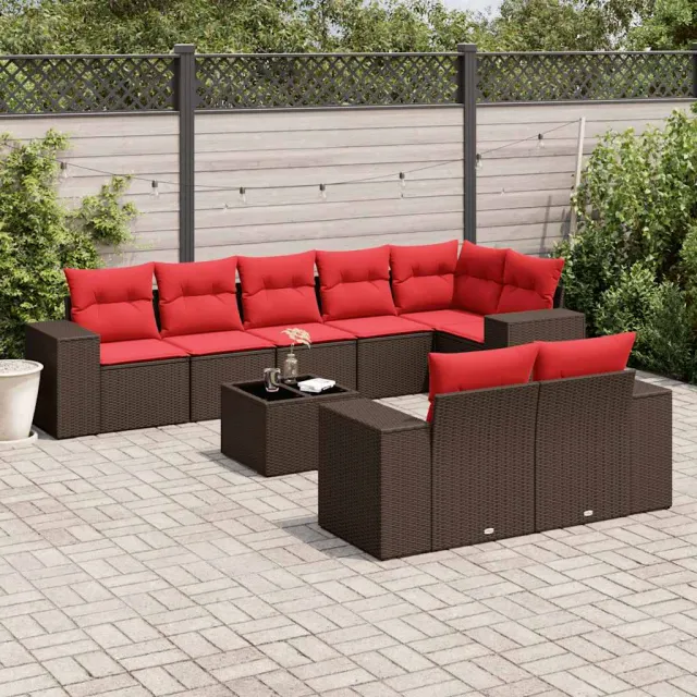 vidaXL 9-delige tuinbankset met kussens, bruin polyrotan, foto 2