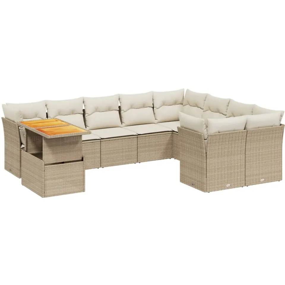 vidaXL 10-delige Loungeset met kussens poly rattan beige, foto 3