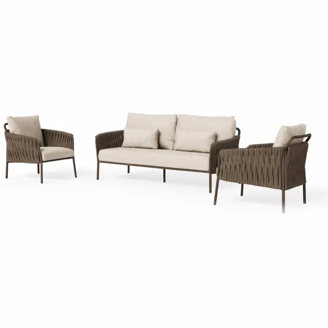 Suns Fiave stoel bank loungeset 3 delig bronze clouded rope SUNS Bruin / Terre