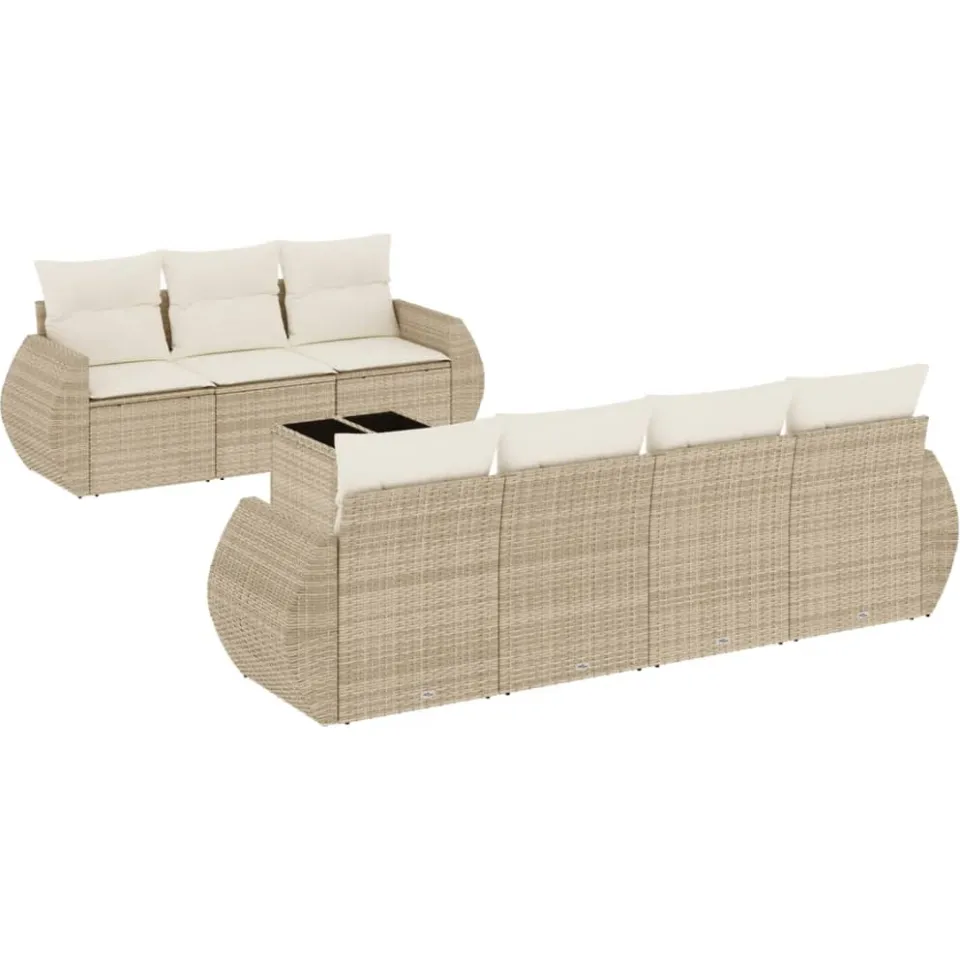 vidaXL 8-delige Loungeset met kussens poly rattan beige, foto 3