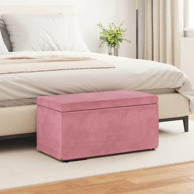 vidaXL Kruk Roze 81 x 41 x 40 cm Velvet en Gefabriceerd Hout, foto 2