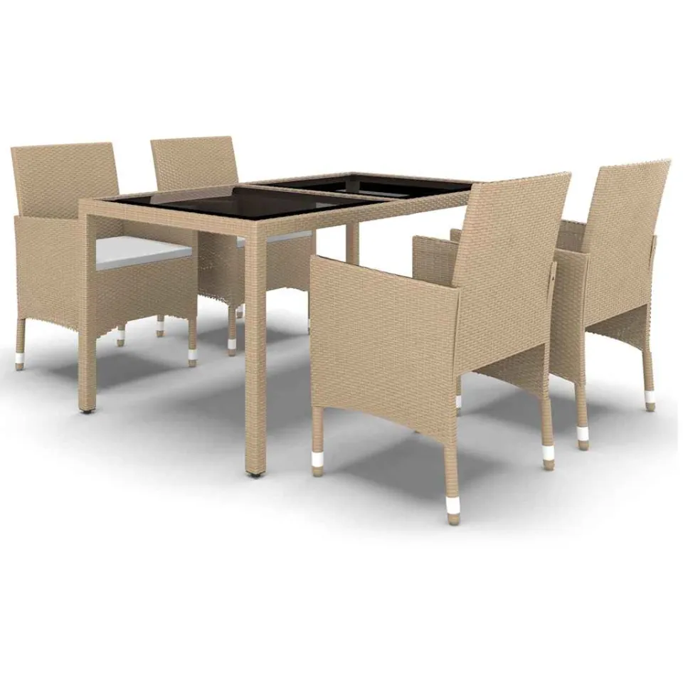 vidaXL 5-delige Tuinset poly rattan en gehard glas beige, foto 3