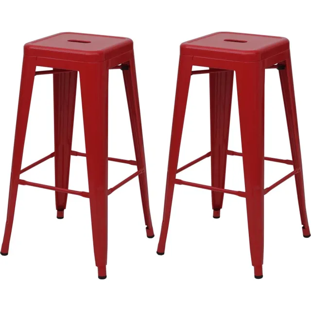 MCW Set van 2 barkrukken MCW-A73, barkruk tegenkruk, metalen industrieel ontwerp stapelbaar ~ rood