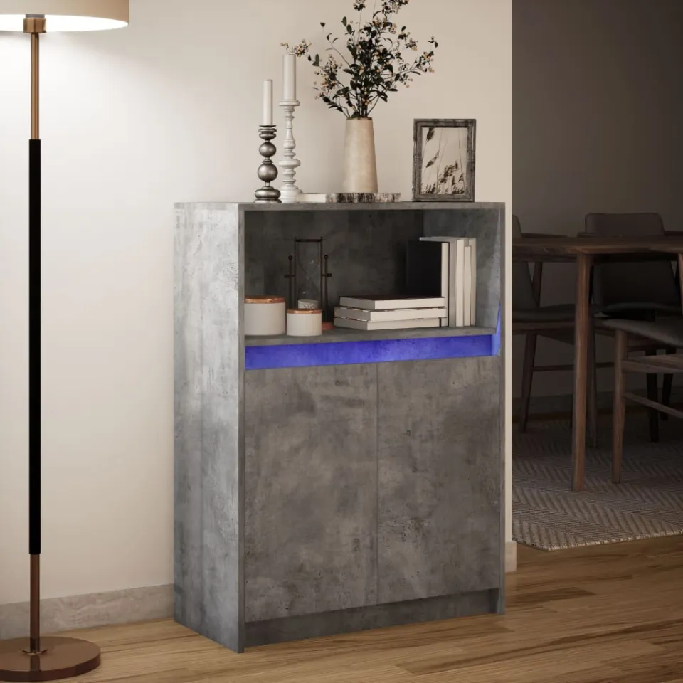 vidaXL Dressoir met LED 72x34x100 cm bewerkt hout betongrijs grijs, foto 4