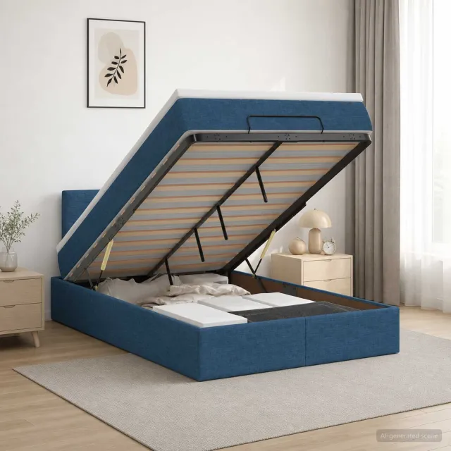 vidaXL Ottoman bed met matras met hoofdeinde Blauw 120 x 190 cm Stof