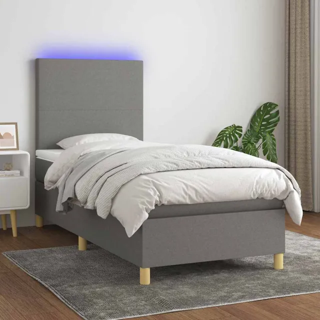 vidaXL Boxspring met matras en LED stof donkergrijs 100x200 cm grijs