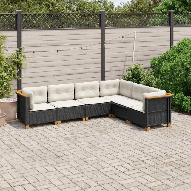 vidaXL 6-delige Loungeset met kussens poly rattan zwart, foto 2