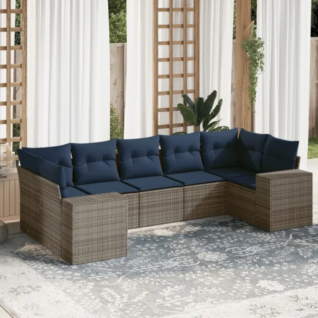 vidaXL 7-delige tuinbankset met kussens, grijs polyrotan, foto 2