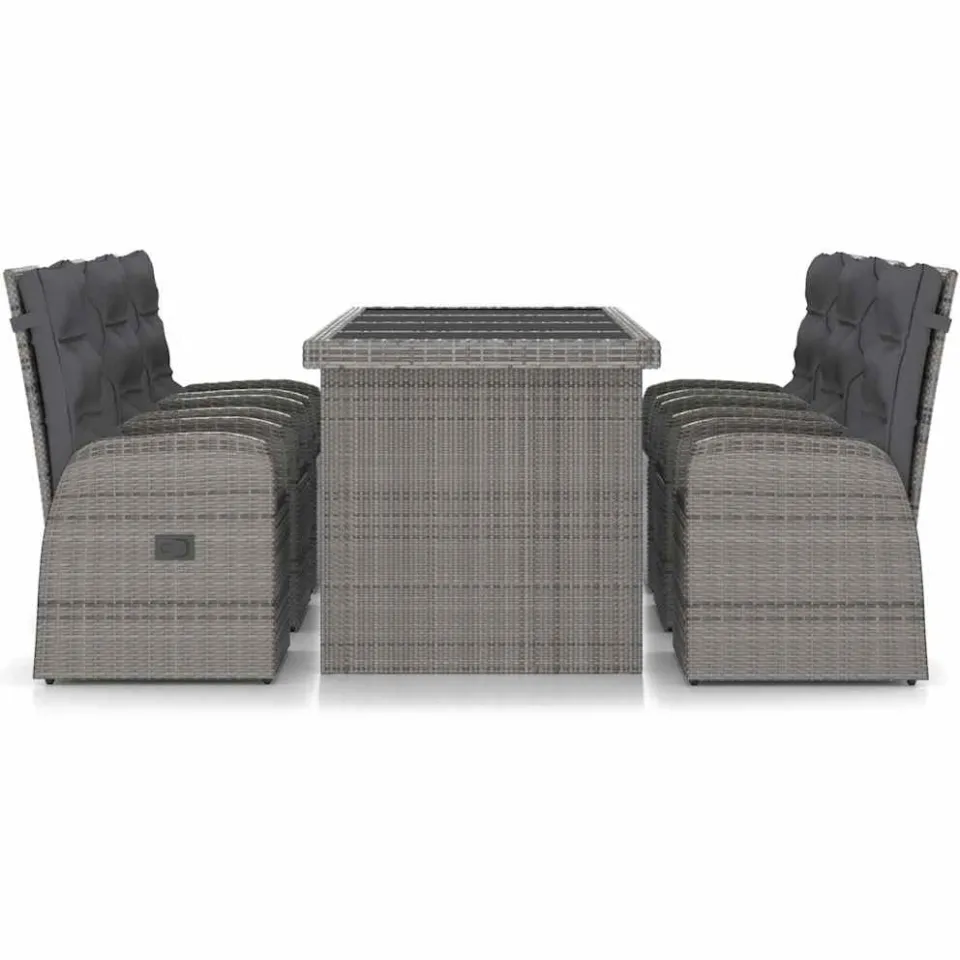 vidaXL 7-delige Tuinset met kussens poly rattan grijs