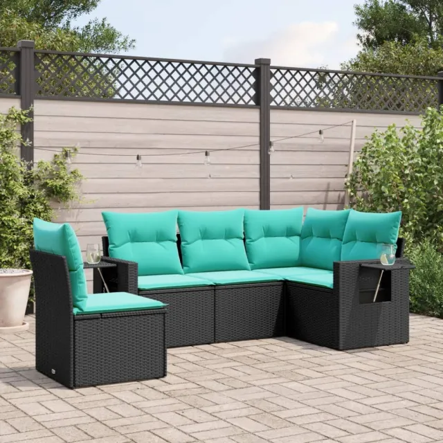vidaXL 5-delige tuinbankset met kussens van zwart polyrotan, foto 2