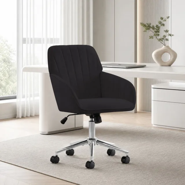 MEUNIQ Bureaustoel met armleuningen en wielen – verstelbare zithoogte 50-59 cm, 360° draaibaar, ergonomische rugleuning, zwart fluweel