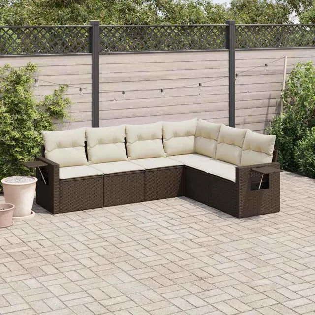 vidaXL 6-delige Loungeset met kussens poly rattan bruin, foto 2