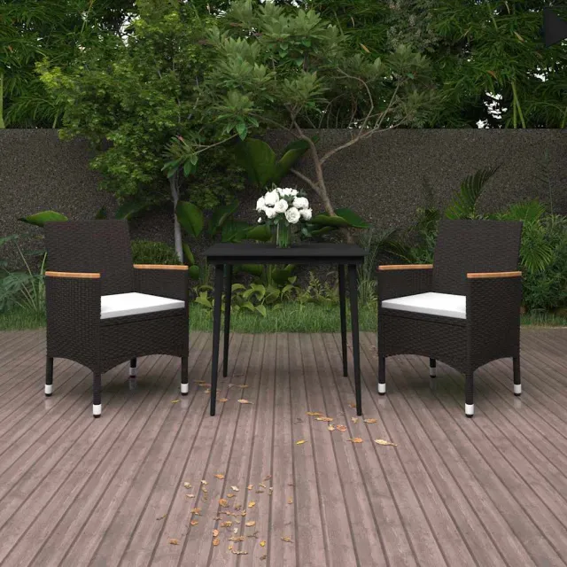 vidaXL 3-delige Tuinset met kussens poly rattan en glas zwart, foto 2