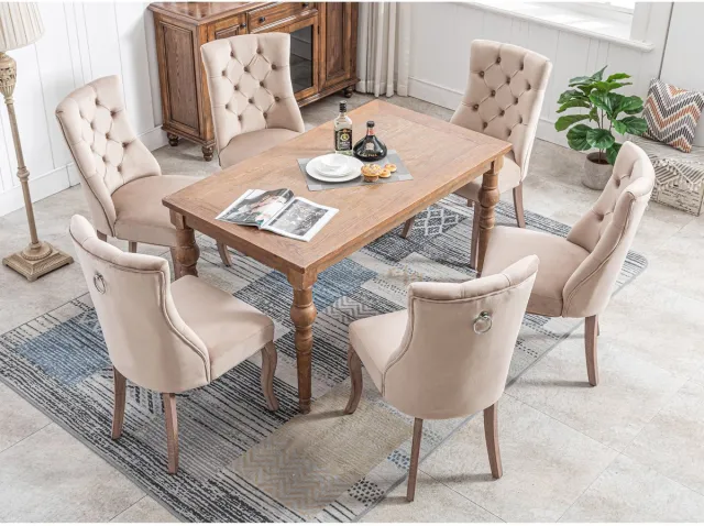 DESMIU Eetkamerstoel - 97 x 51 x 47 cm - Set Van 6 Met Hoge Rugleuning En Knopen - Voor Eetkamer En Keuken - Velvet Beige