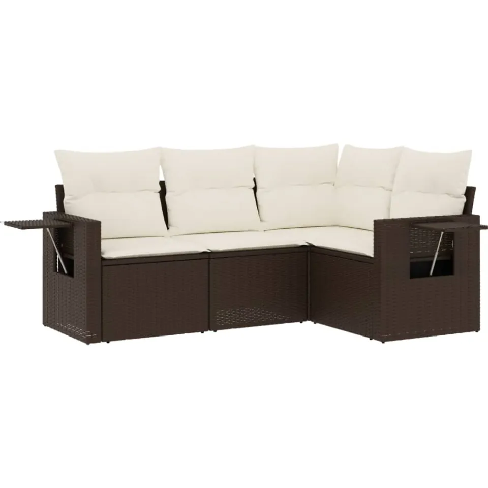 vidaXL 4-delige Loungeset met kussens poly rattan bruin, foto 3