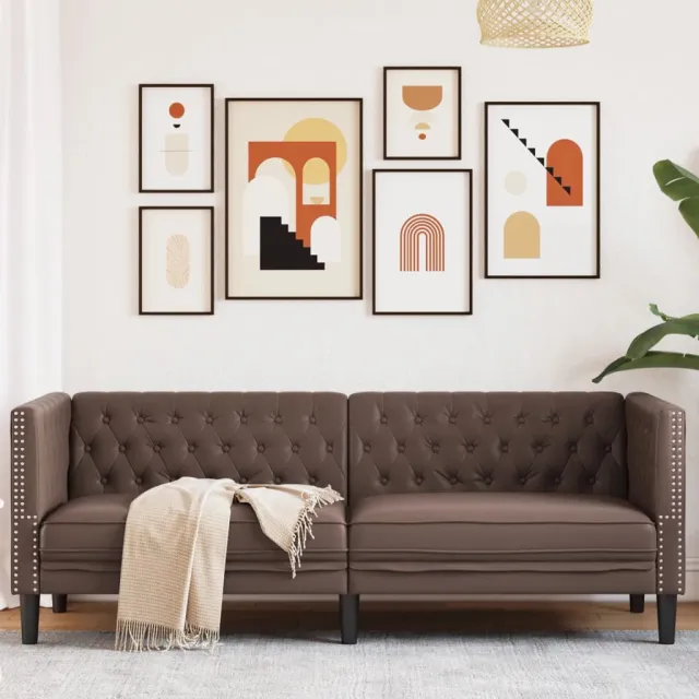 vidaXL Driezitsbank Chesterfield-stijl kunstleer bruin