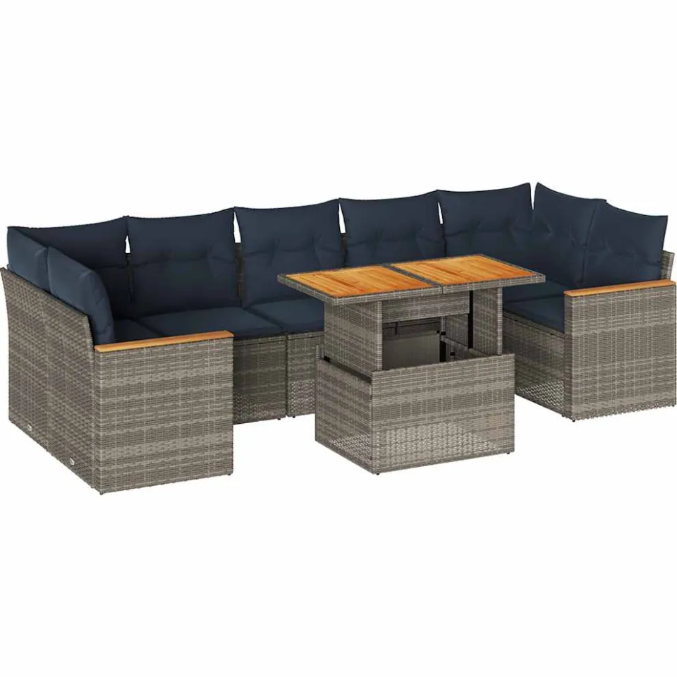 vidaXL 8-delige Loungeset met kussens poly rattan grijs, foto 3