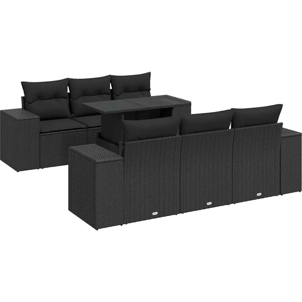 vidaXL 7-delige Loungeset met kussens poly rattan zwart, foto 3