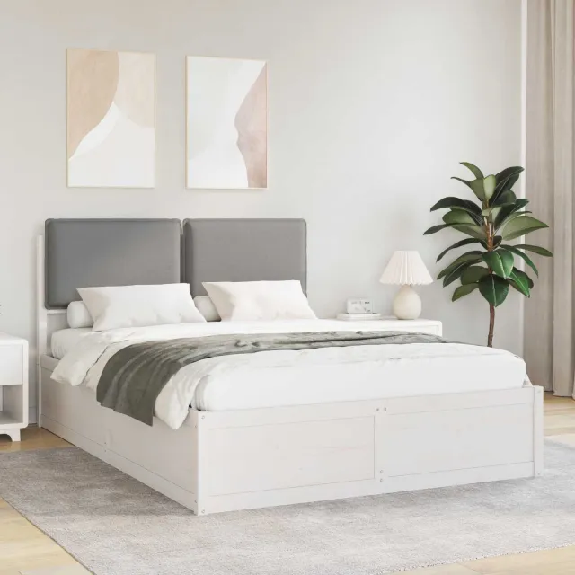 vidaXL Bedframe met Gevoerd Hoofdgedeelte Lichtgrijs 135 x 190 cm