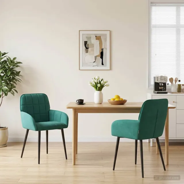 vidaXL Eettafelstoelen 2 st fluweel Turquoise 56.5 x 50 x 85 cm, foto 2