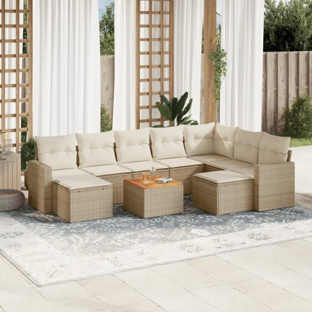 vidaXL 10-delige Loungeset met kussens poly rattan beige, foto 2