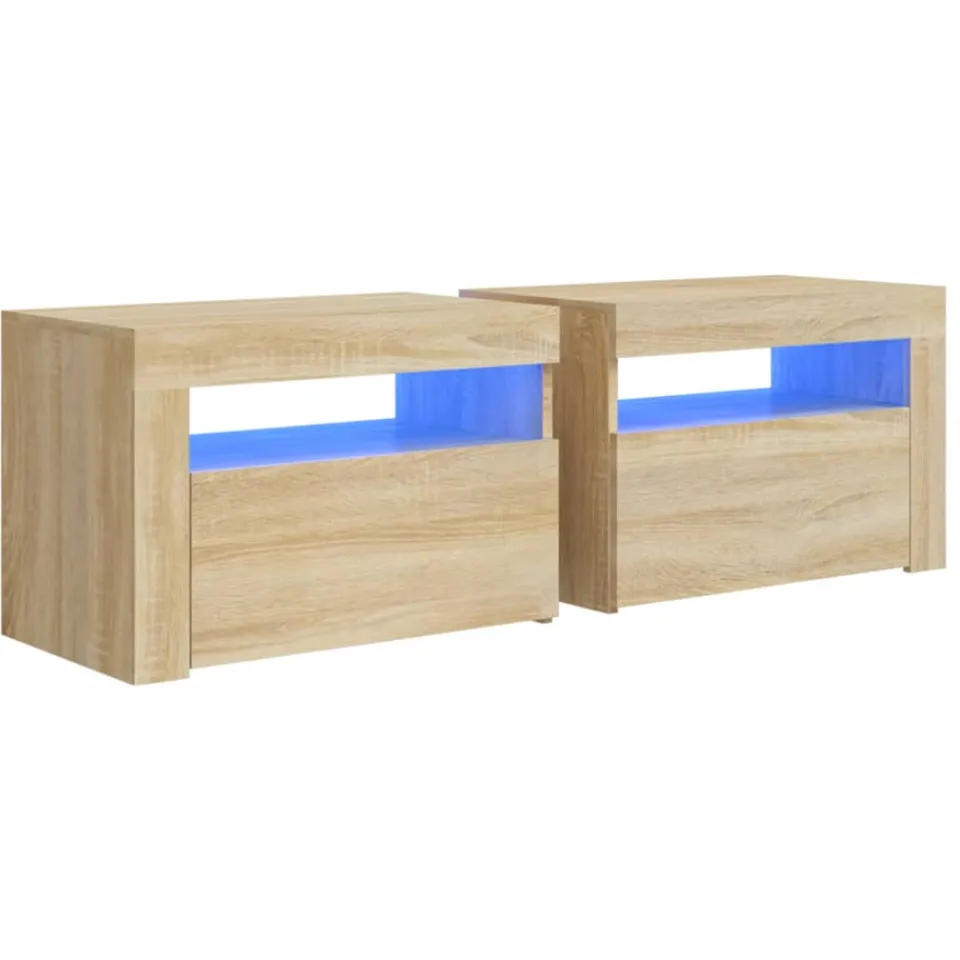 vidaXL Nachtkastjes 2 st met LED-verlichting 60x35x40 cm sonoma eiken Bruin