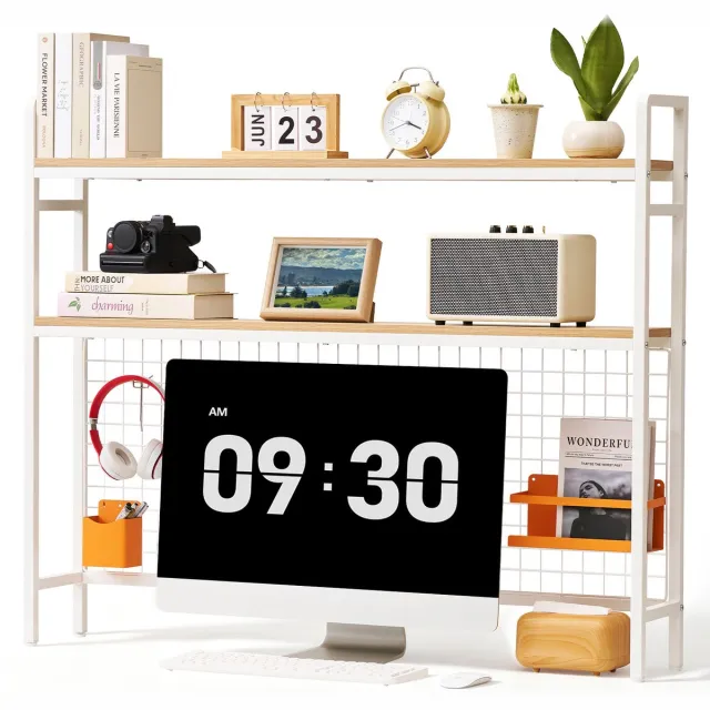 Vevor 3-Laags Bureauplank, Boekenplank Organizer, Wit, voor Studentenkamers, Thuiskantoren, voor het Sorteren van Boeken en Kantoorbenodigdheden, Metalen Frame en Houten Planken, Antislipvoetjes