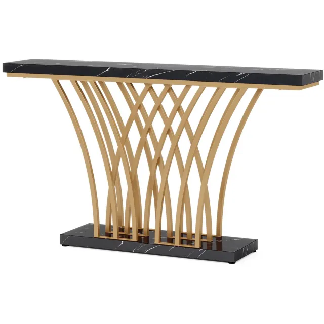 Happiq Consoletafel Novio - Goud - Sidetafel - Wandtafel - Haltafel - Zwart - Woonkamer - Zwart Marmerlook