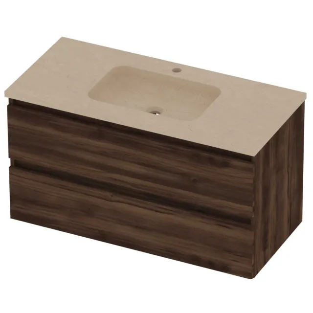 Basic-Line Rocky 46 Badmeubelset Hardsteen 1 Kraangat 100x46x54 cm Barista Oak Sand Stone Beige