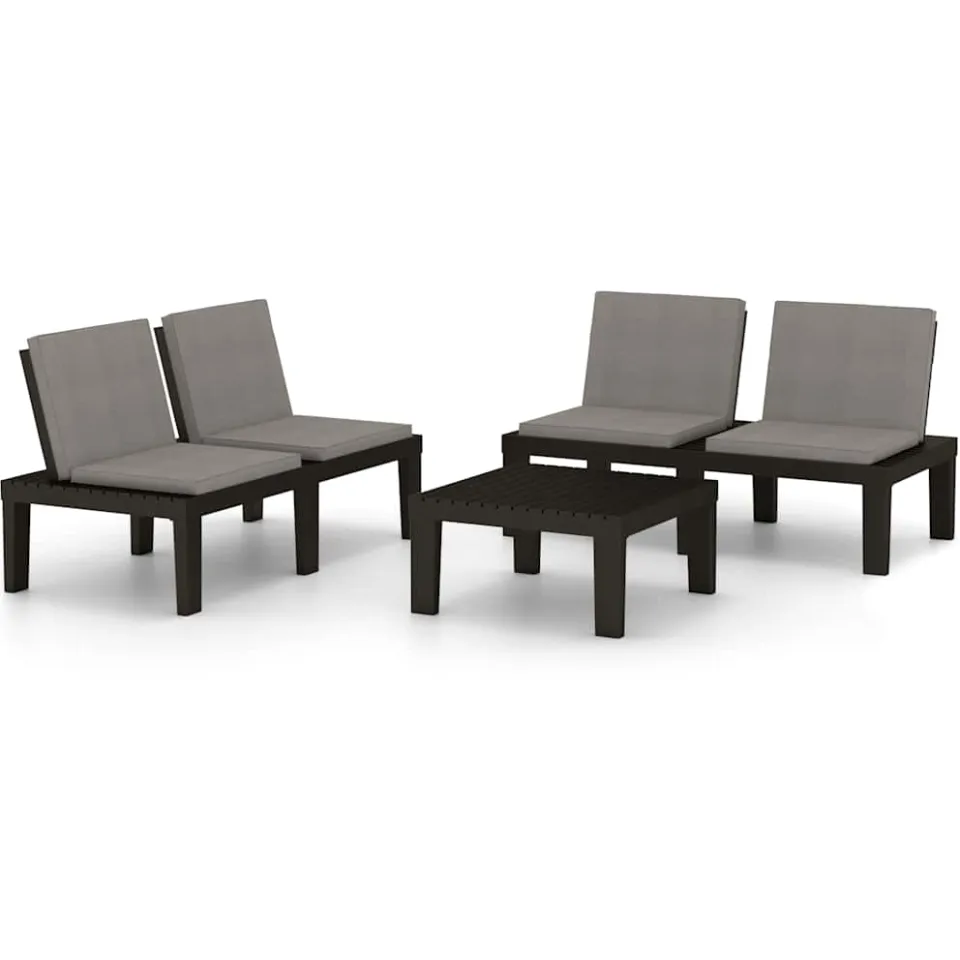 vidaXL 3-delige Loungeset met kussens kunststof grijs