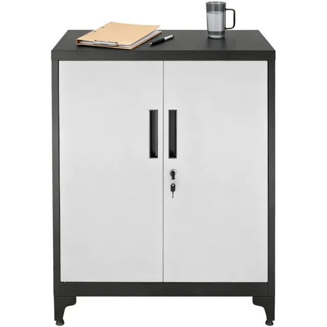 Songmics Boekenkast - Archiefkast - 2 Deuren - Vergrendelbaar - Staal - Voor Kantoor en Woonkamer Zilver, zwart