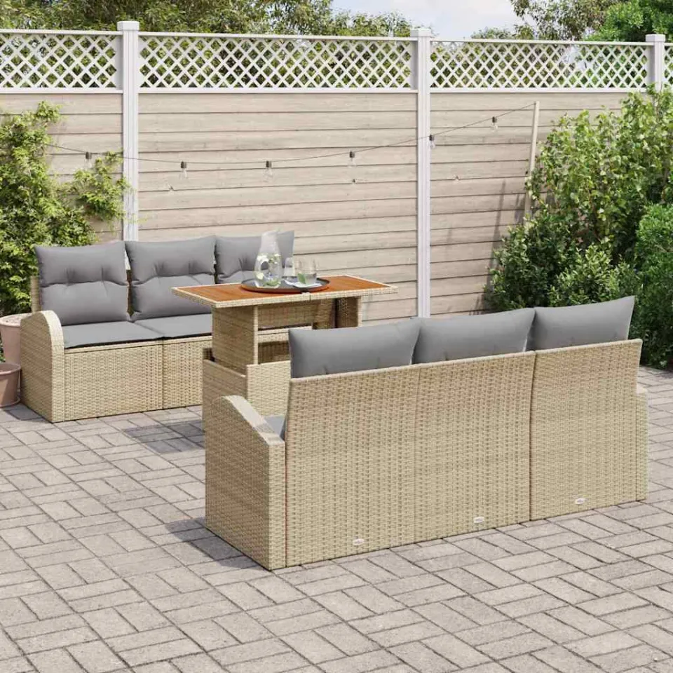 vidaXL Tuin Sofa Set 7 st Beige Poly riet, foto 3