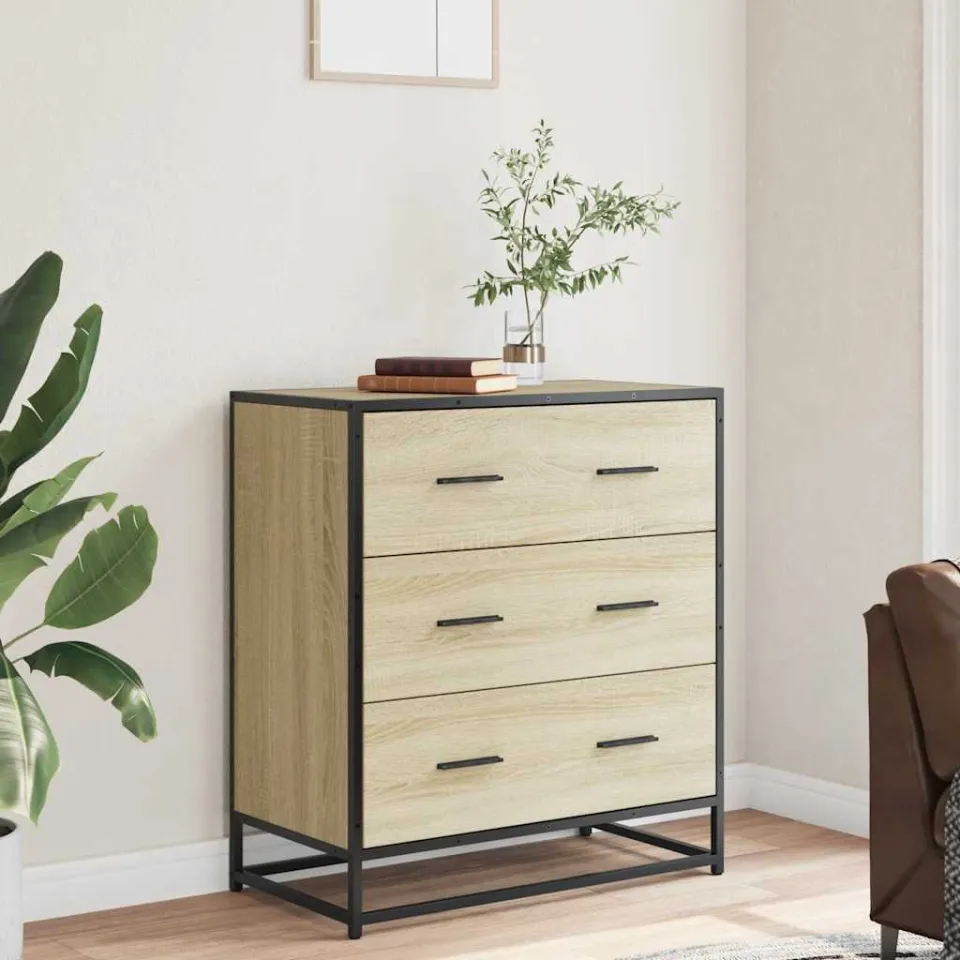 vidaXL Dressoir 68x35x76 cm bewerkt hout en metaal sonoma eikenkleur, foto 2