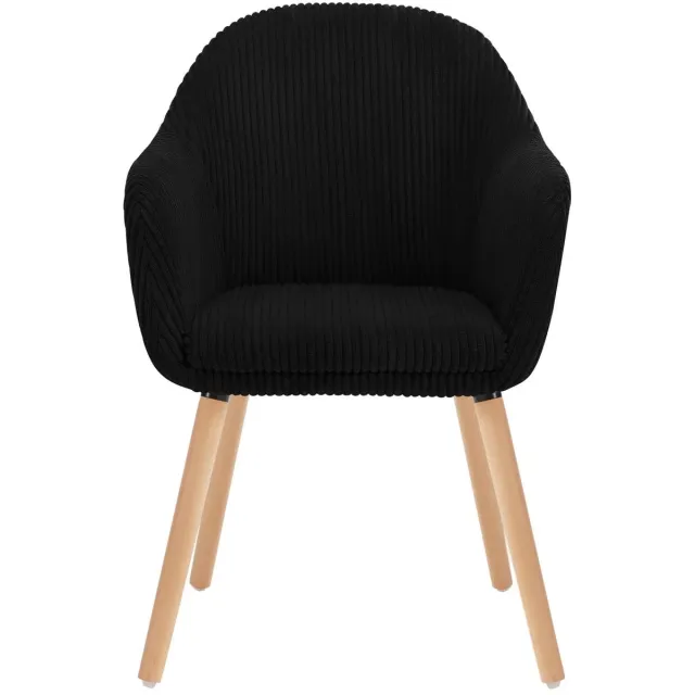 Klarven Eetkamerstoelen Zwart - Corduroy Eetkamerstoelen - Eetkamerstoelen Set van 2 - Eetkamerstoelen Hout - Dining Chair - Corduroy Bekleding met Armleuningen - Massief Houten Poten - Draagvermogen 120 kg - B55,5xd56,5xh83,5cm