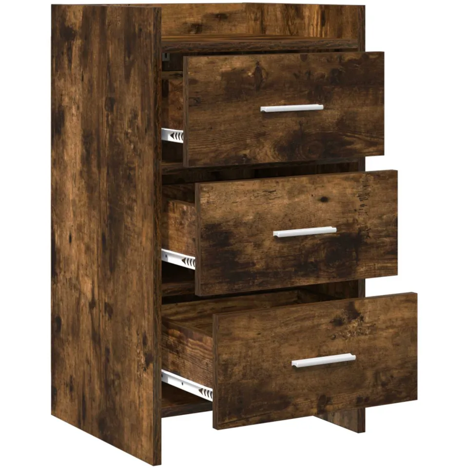 vidaXL Nachtkastjes Gerookt eiken 40 x 36 x 70 cm Bewerkt hout, foto 3