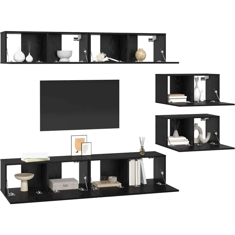vidaXL Tv-meubelset 6 st 80 x 30 x 30 cm Zwart Eiken, foto 3