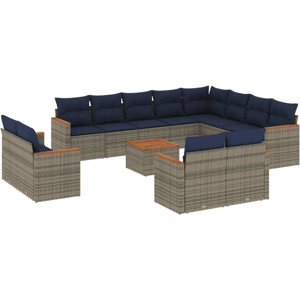 vidaXL 13-delige tuinbankset met kussens, grijs polyrotan, foto 3