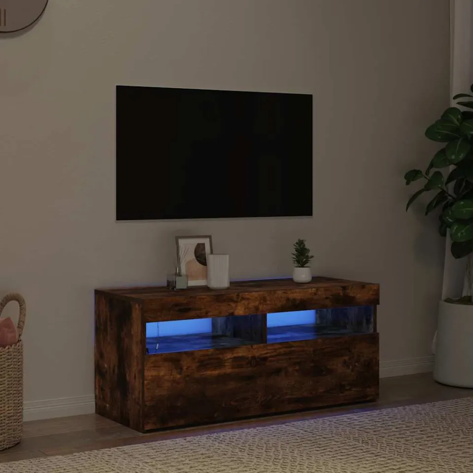 vidaXL Tv-meubel met LED-verlichting 90x35x40 cm gerookt eikenkleurig, foto 3