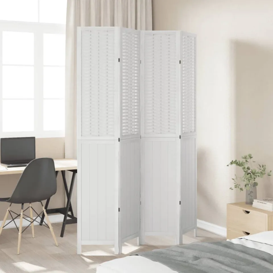 vidaXL Kamerscherm met 4 panelen massief paulowniahout wit, foto 3