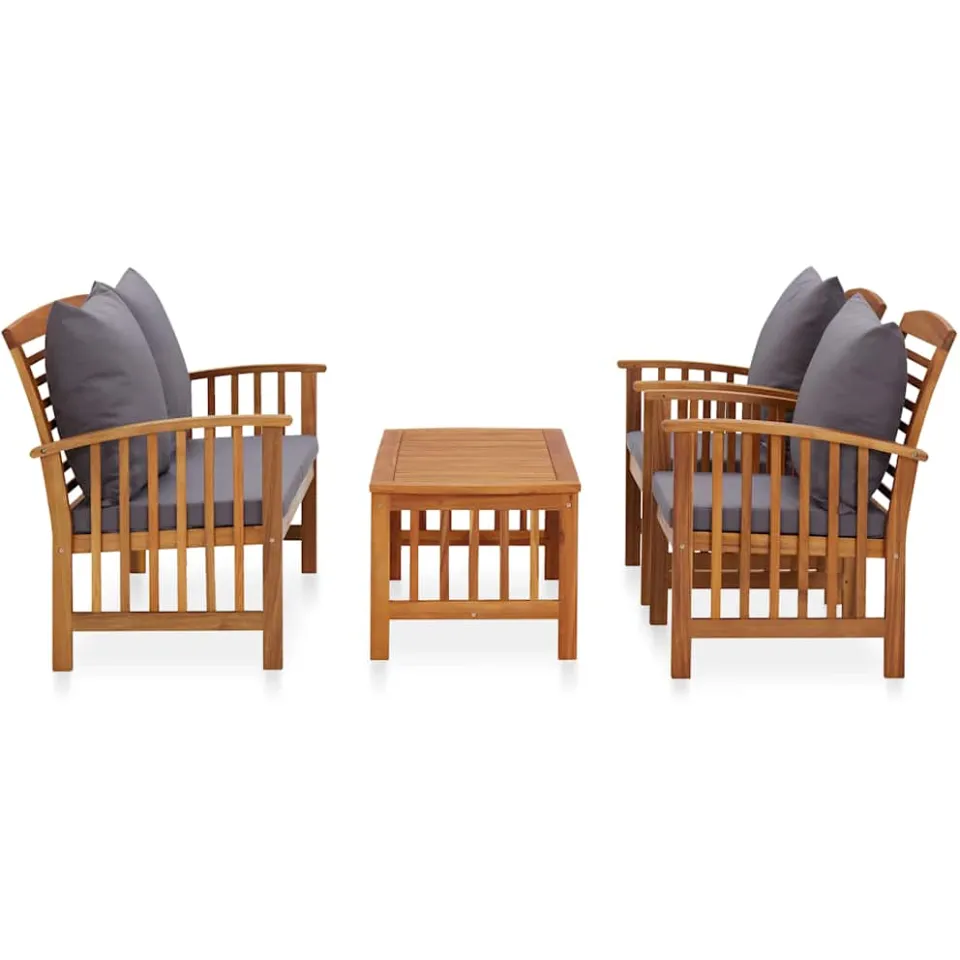 vidaXL 4-delige Loungeset met kussens massief acaciahout Grijs