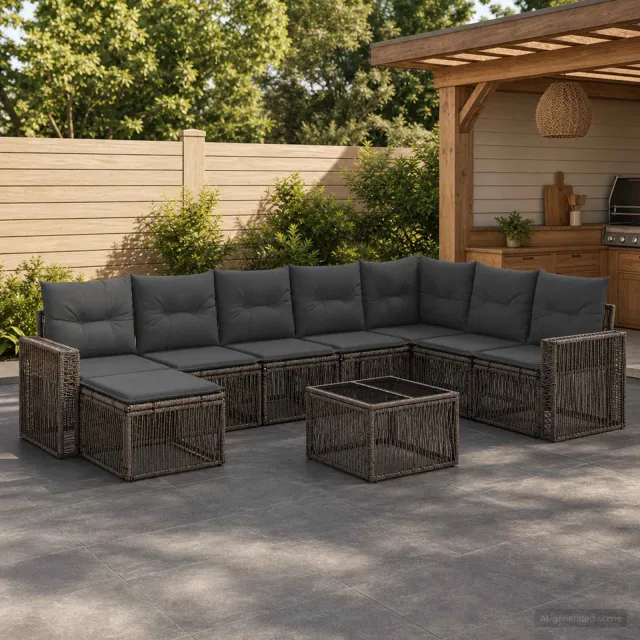 vidaXL Tuinbankenset 9 st Grijs en Donkergrijs poly rattan, foto 2
