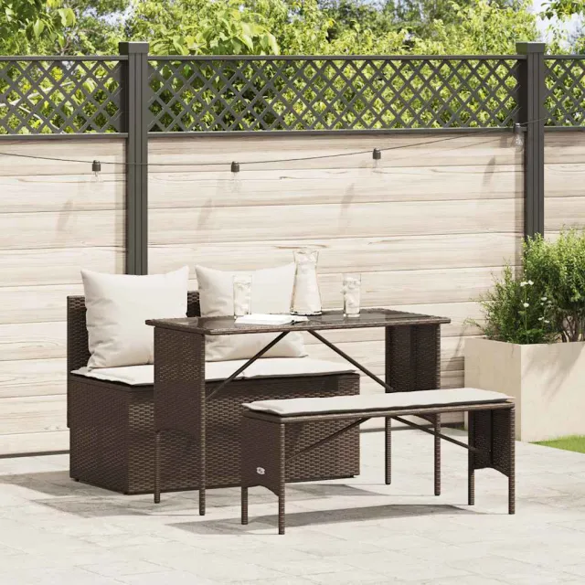 vidaXL 3-delige Tuinset met kussens poly rattan bruin, foto 2