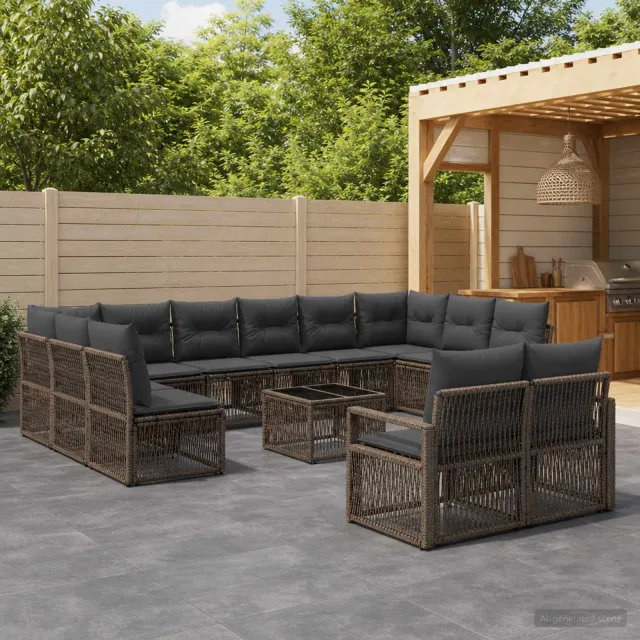 vidaXL Tuinbankenset 14 st Grijs poly rattan, foto 2