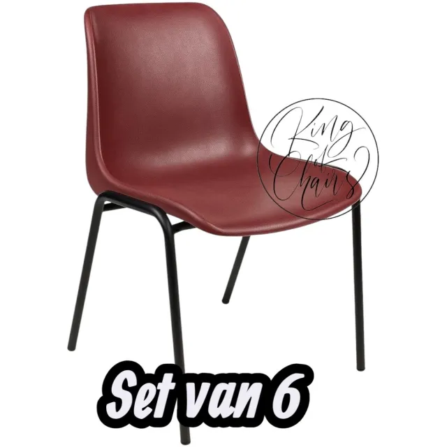 Everardo Kantinestoel Helene Bordeauxrood -set van 6- zwart onderstel kantinestoel stapelstoel kuipstoel vergaderstoel tuinstoel kantine stoel stapel stoel tuin stoel kantinestoelen stapelstoelen kuipstoelen arenastoel schoolstoel bezoekersstoel Everardo Bordeauxrode zitting met zwart onderstel