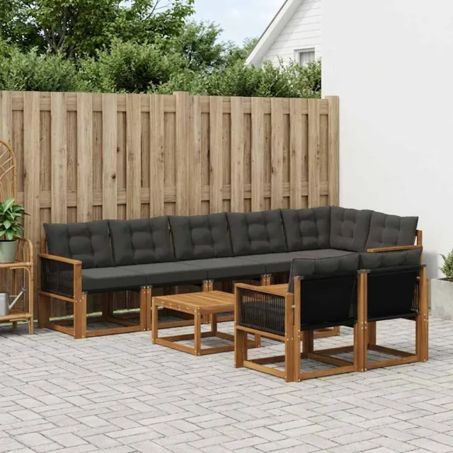 vidaXL Buiten bankenset 9 st 8-zits Naturel en Zwart