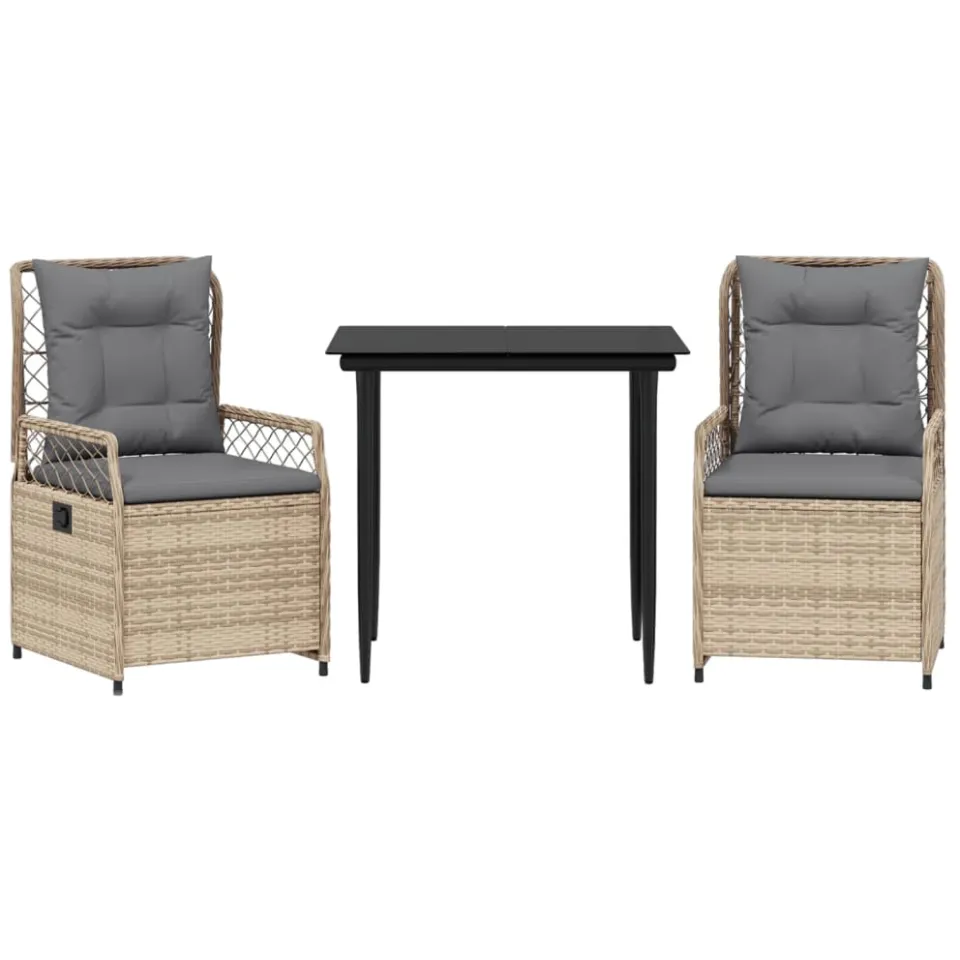 vidaXL 3-delige Tuinset met kussens poly rattan beige, foto 3